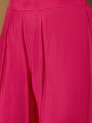 Women Floral Yoke Design Pleated Sequinned Chanderi Silk Kurta with Trousers & With Dupatta