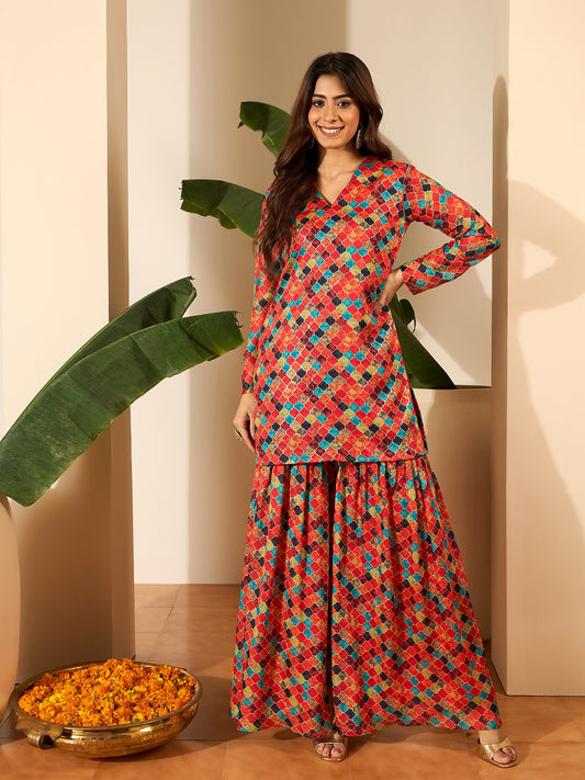 Printed V-Neck Tunic & Palazzos Co-Ords