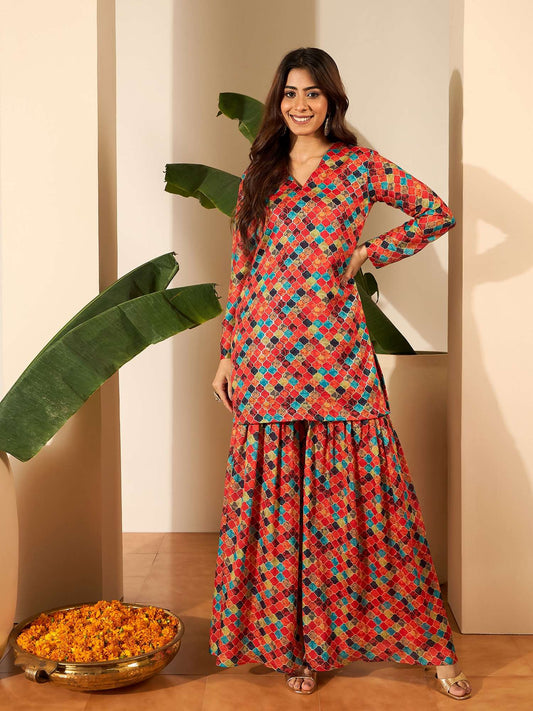 Printed V-Neck Tunic & Palazzos Co-Ords