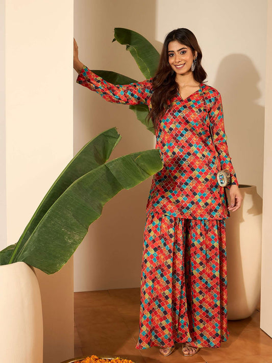 Printed V-Neck Tunic & Palazzos Co-Ords