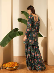 Women Floral Printed & Foil Work Tunic & Palazzos Co-Ords Set