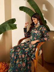 Women Floral Printed & Foil Work Tunic & Palazzos Co-Ords Set