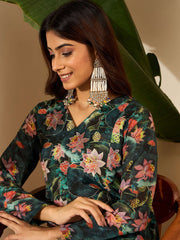 Women Floral Printed & Foil Work Tunic & Palazzos Co-Ords Set