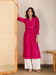 Women Mandarin Collar Calf Length A-Line Kurtas
