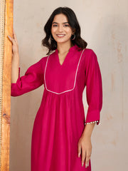 Women Mandarin Collar Calf Length A-Line Kurtas
