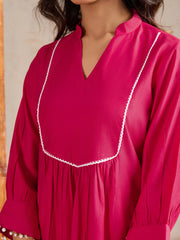 Women Mandarin Collar Calf Length A-Line Kurtas