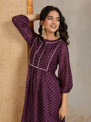 Women Bandhani Print Puff Sleeves Gotta Patti Anarkali Kurta