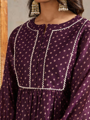 Women Bandhani Print Puff Sleeves Gotta Patti Anarkali Kurta