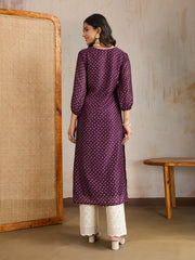 Women Bandhani Print Puff Sleeves Gotta Patti Anarkali Kurta