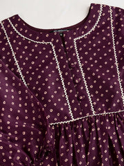 Women Bandhani Print Puff Sleeves Gotta Patti Anarkali Kurta