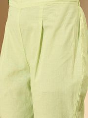 Women Cotton Blend Thread Work Kurta Set With Trousers & Dupatta