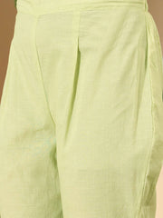 Women Cotton Blend Thread Work Kurta Set With Trousers & Dupatta