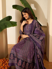 Women Floral Printed Regular Thread Work Kurta with Trousers & Dupatta