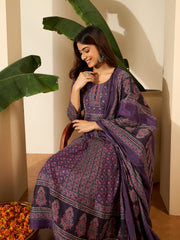 Women Floral Printed Regular Thread Work Kurta with Trousers & Dupatta