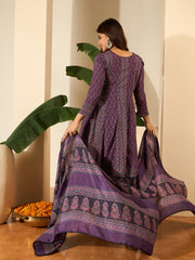Women Floral Printed Regular Thread Work Kurta with Trousers & Dupatta