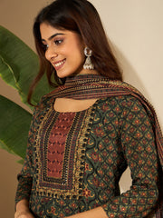 Women Floral Printed Regular Thread Work Kurta with Trousers & With Dupatta