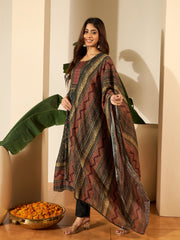 Women Floral Printed Regular Thread Work Kurta with Trousers & With Dupatta