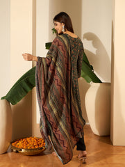 Women Floral Printed Regular Thread Work Kurta with Trousers & With Dupatta