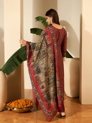 Women Bandhni Printed and Thread Embroidered Anarkali Kurta Set with Dupatta