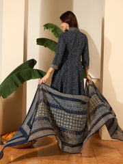 Bandhani Printed Anarakli Thread Work Kurta With Trousers & Dupatta