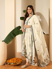 Women Floral Woven Design Regular Thread Work Kurta with Trousers & Dupatta