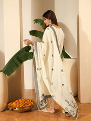 Women Floral Woven Design Regular Thread Work Kurta with Trousers & Dupatta