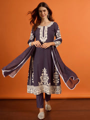 Women Ethnic Motifs Embroidered Regular Thread Work Kurta with Trousers & With Dupatta
