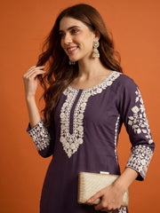 Women Ethnic Motifs Embroidered Regular Thread Work Kurta with Trousers & With Dupatta