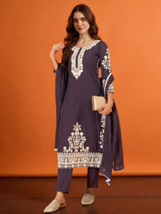 Women Ethnic Motifs Embroidered Regular Thread Work Kurta with Trousers & With Dupatta