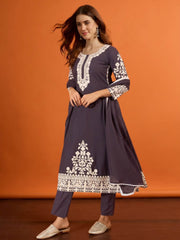Women Ethnic Motifs Embroidered Regular Thread Work Kurta with Trousers & With Dupatta