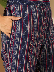 Women Floral Printed Halter Neck Linen Kurta with Trousers & Dupatta