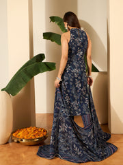 Women Floral Printed Halter Neck Linen Kurta with Trousers & Dupatta