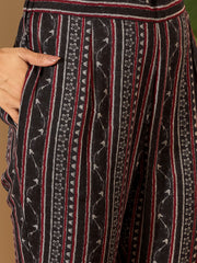 Floral Printed Round Neck Linen Kurta With Trousers & Dupatta