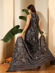 Floral Printed Round Neck Linen Kurta With Trousers & Dupatta