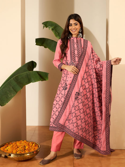 Women Ethnic Motifs Embroidered Kurta with Trousers & Dupatta