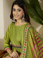 Floral Thread & Sequinned Embroidered Kurta & Trousers With Dupatta