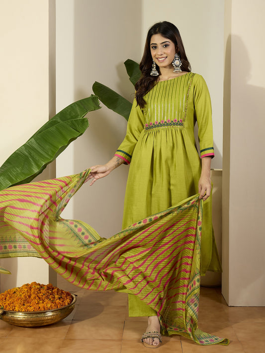 Women Striped Self Design Kurta with Palazzos & Dupatta