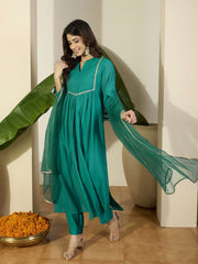 Women Empire Gotta Patti Chanderi Cotton Kurta with Trousers & With Dupatta