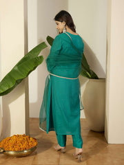 Women Empire Gotta Patti Chanderi Cotton Kurta with Trousers & With Dupatta