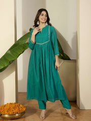Women Empire Gotta Patti Chanderi Cotton Kurta with Trousers & With Dupatta
