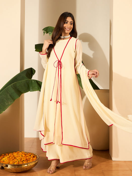 Women Layered Kurta with Palazzos & With Dupatta