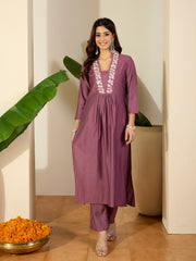 Women Floral Yoke Design Regular Sequinned Kurta with Trousers