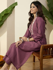 Women Floral Yoke Design Regular Sequinned Kurta with Trousers