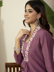 Women Floral Yoke Design Regular Sequinned Kurta with Trousers