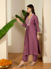 Women Floral Yoke Design Regular Sequinned Kurta with Trousers