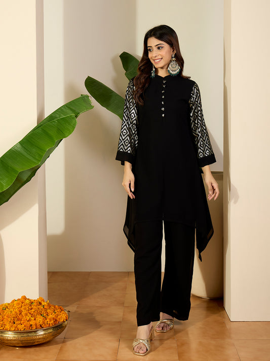 Women Embroidered Regular Sequinned Kurta with Palazzos