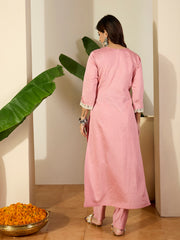 Women Floral Embroidered Regular Thread Work Kurta with Trousers