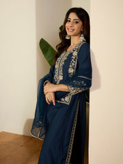 Embroidered Round Neck Kurta & Palazzos With Dupatta