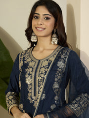 Embroidered Round Neck Kurta & Palazzos With Dupatta