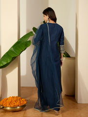 Embroidered Round Neck Kurta & Palazzos With Dupatta